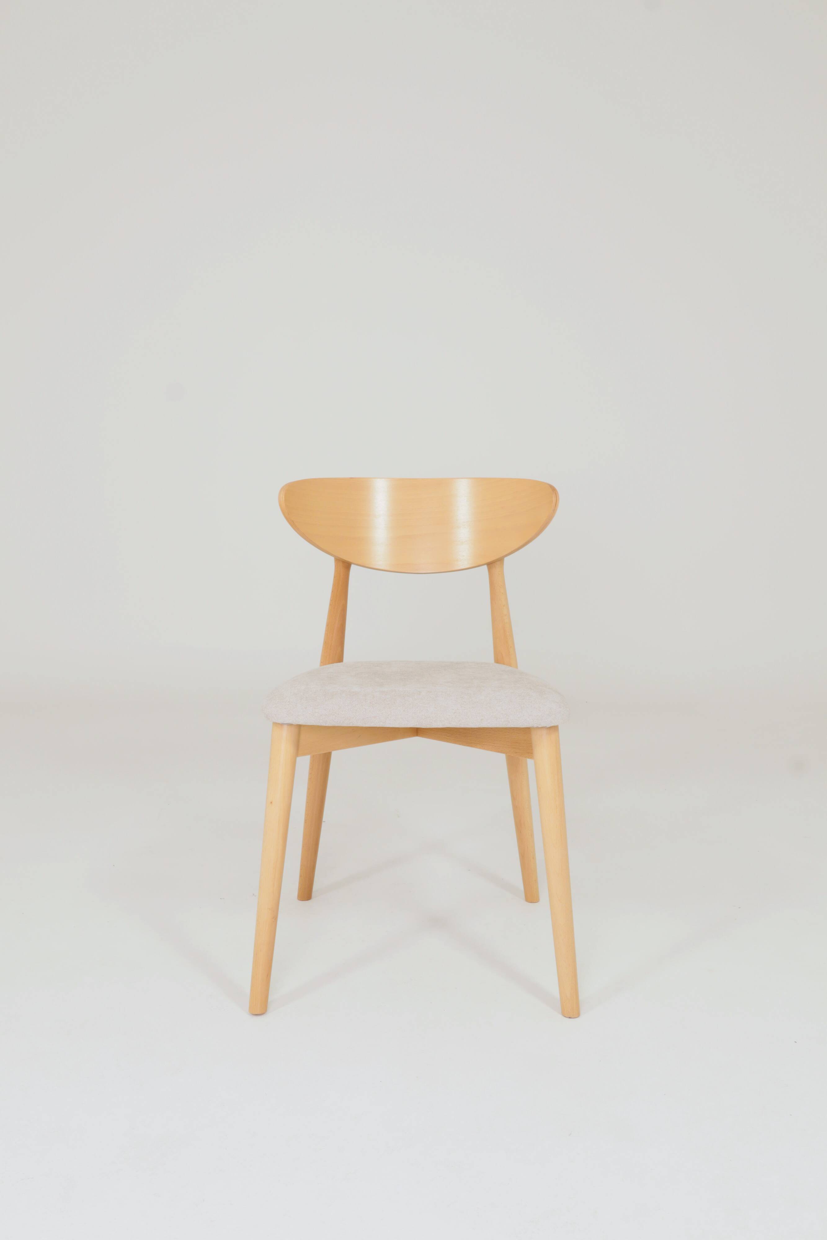 Ensemble moderne de 6 chaises de salle à manger, tissu écru et bois de hêtre naturel