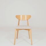 Ensemble moderne de 6 chaises de salle à manger, tissu écru et bois de hêtre naturel