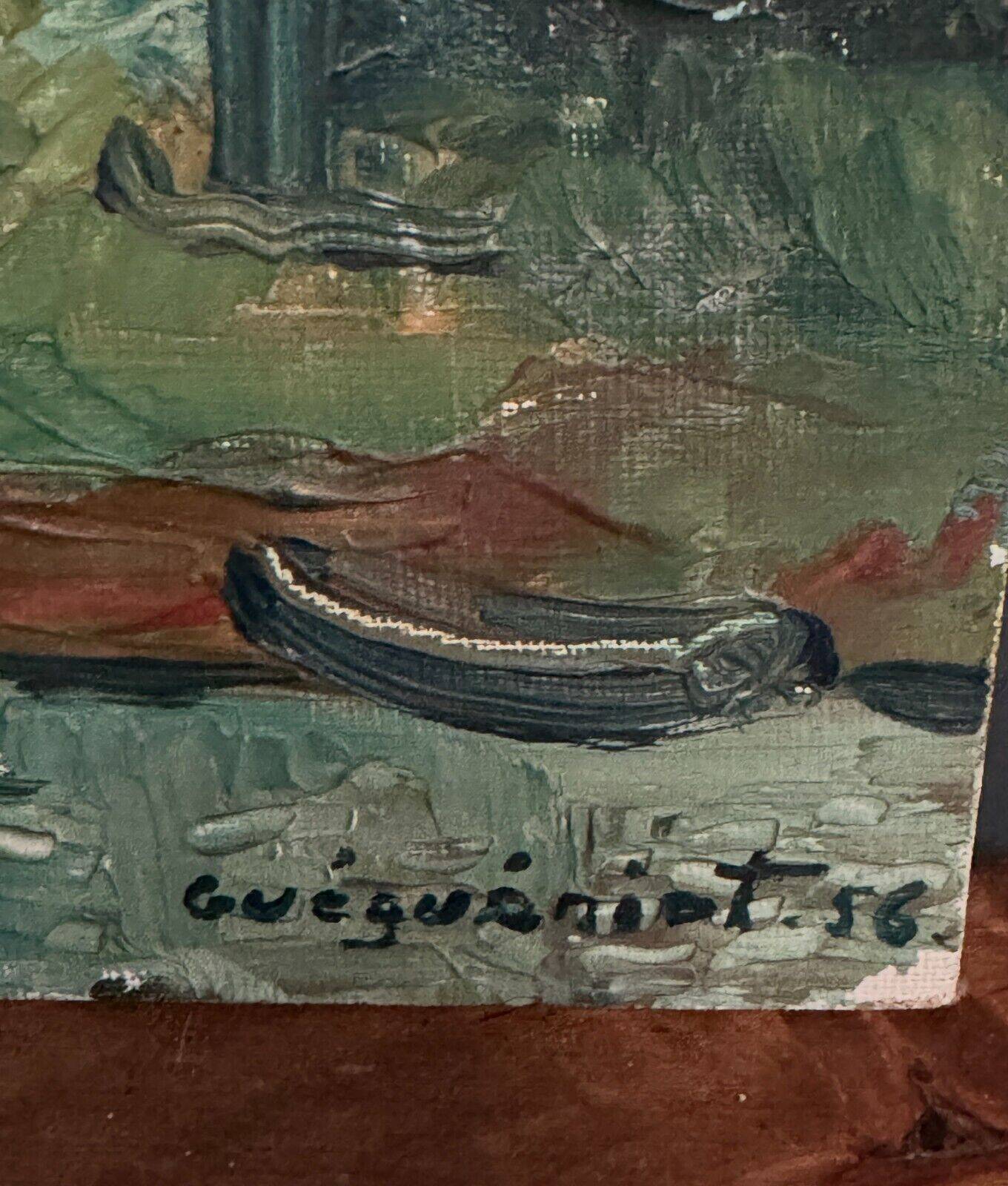 Oil on cardboard by Gérard Guéguéniat 1956 representing a village