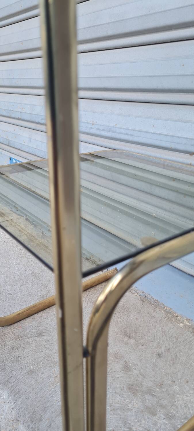 End table in gold metal and smoked glass