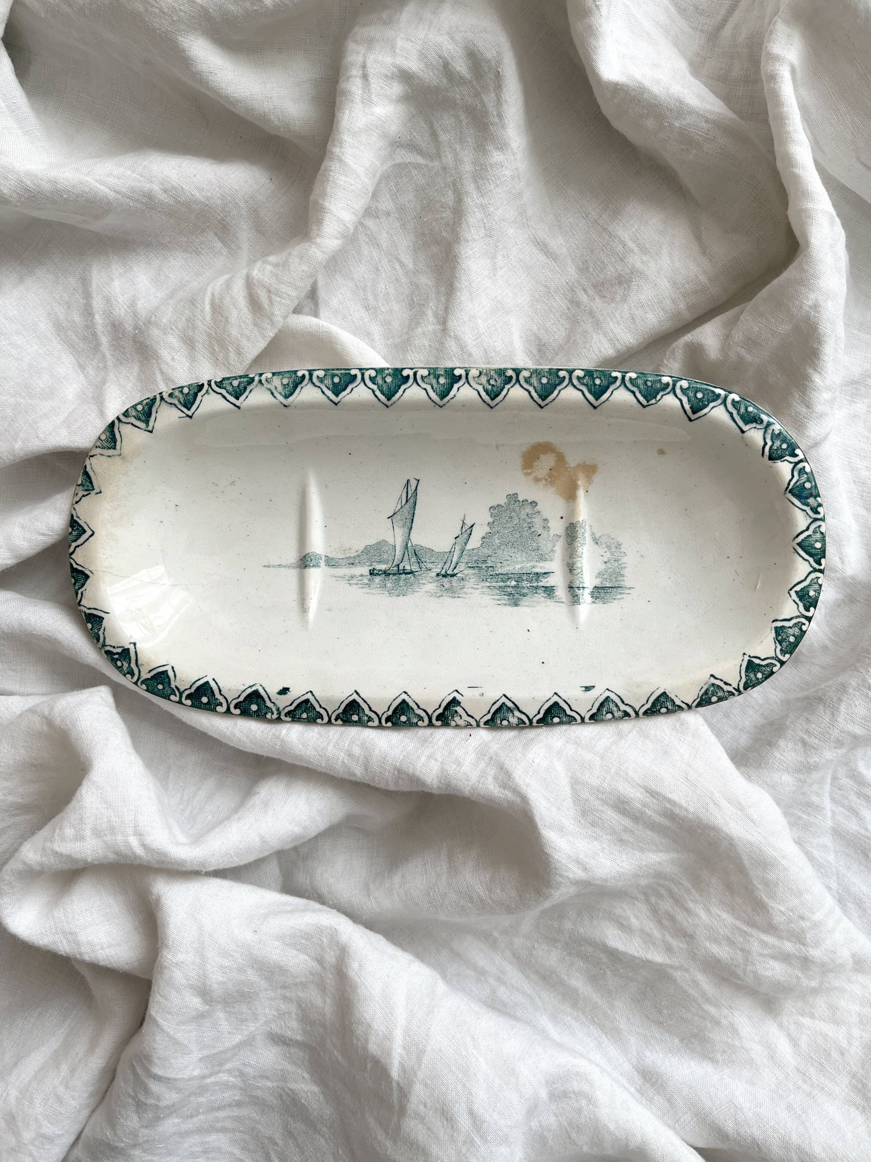 Antique Neptune iron clay soap dish, Jules Vieillard Bordeaux