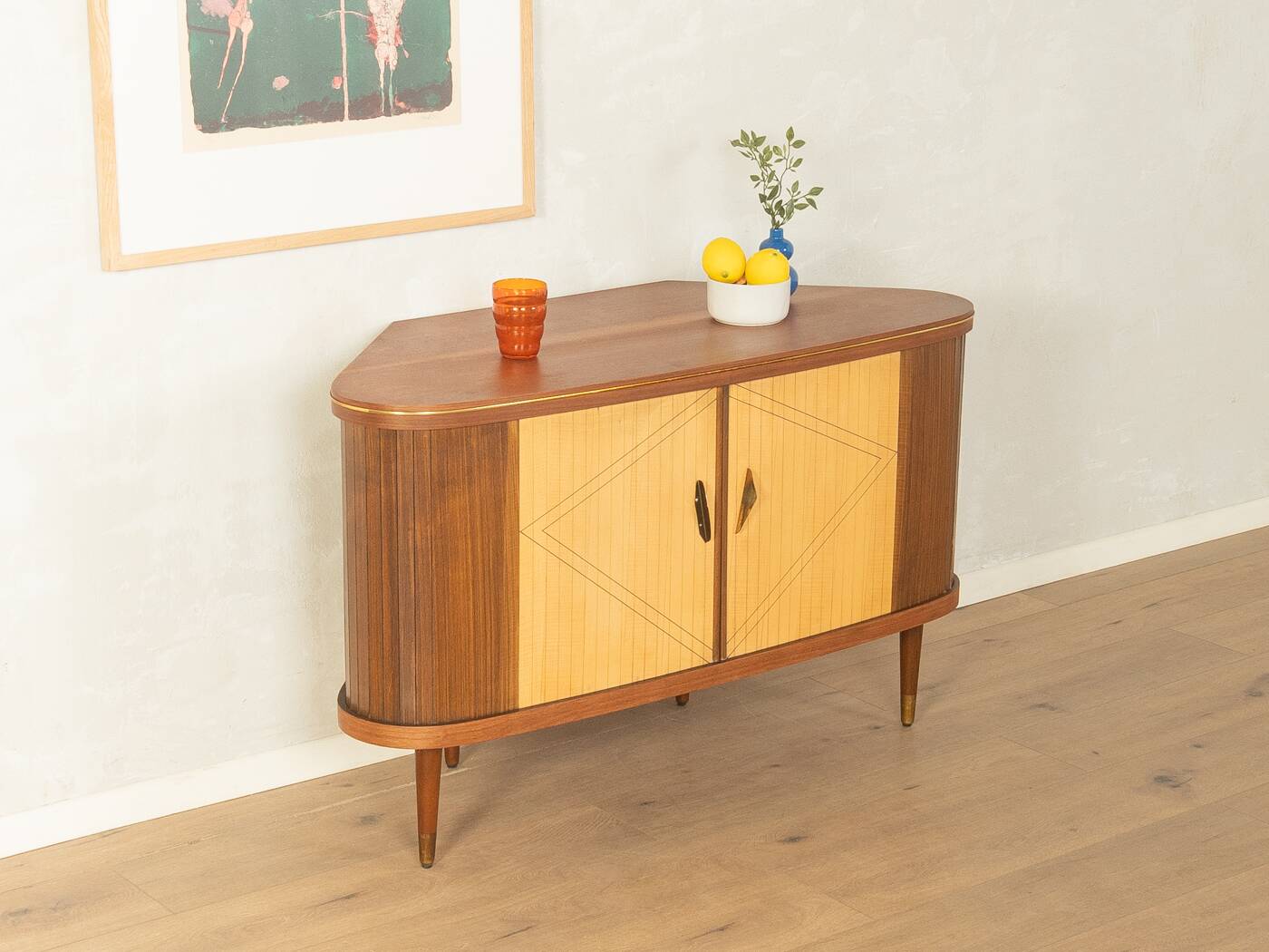 Elegant bar cabinet from the 1950s with rotating compartment and mirrored back
