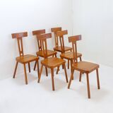 Set of 6 wooden T backs Dining Chairs - 1960s