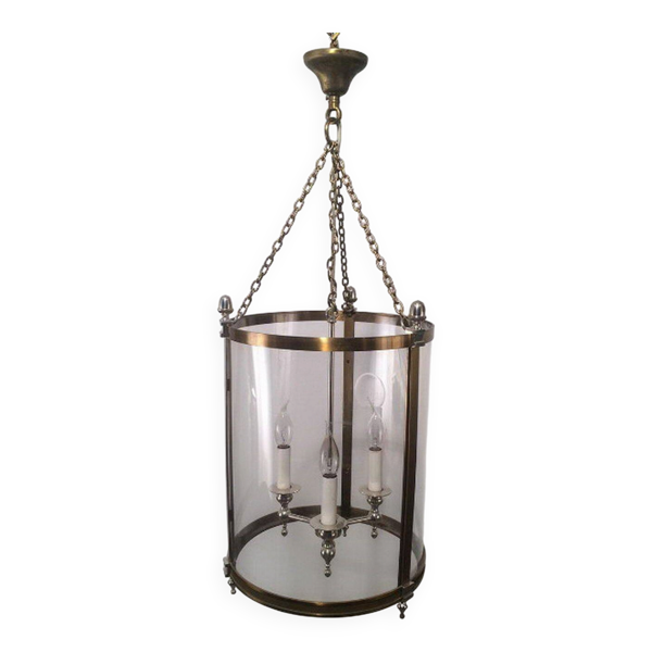 Lanterne néoclassique en laiton et argent à faux-verre rond en plastique dur