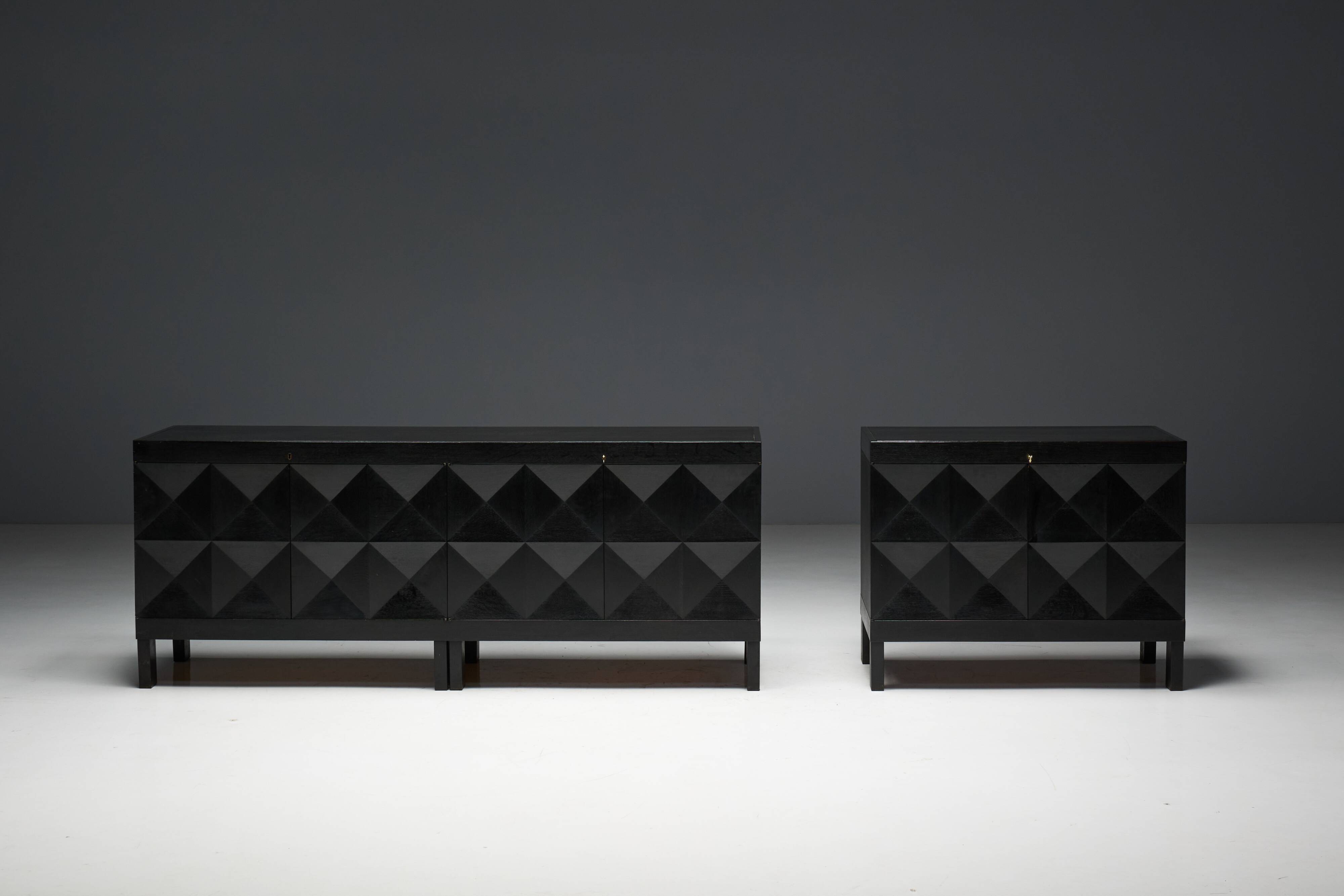 Brutalist De Coene Cabinet in Stained Oak, Belgium, 1970s