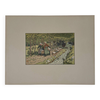 Lithograph by Henri Rivière The Beautiful Country of Brittany Washhouse in Tréboul