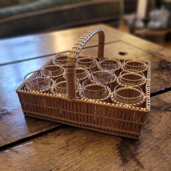 Panier de service à liqueur en osier 1930