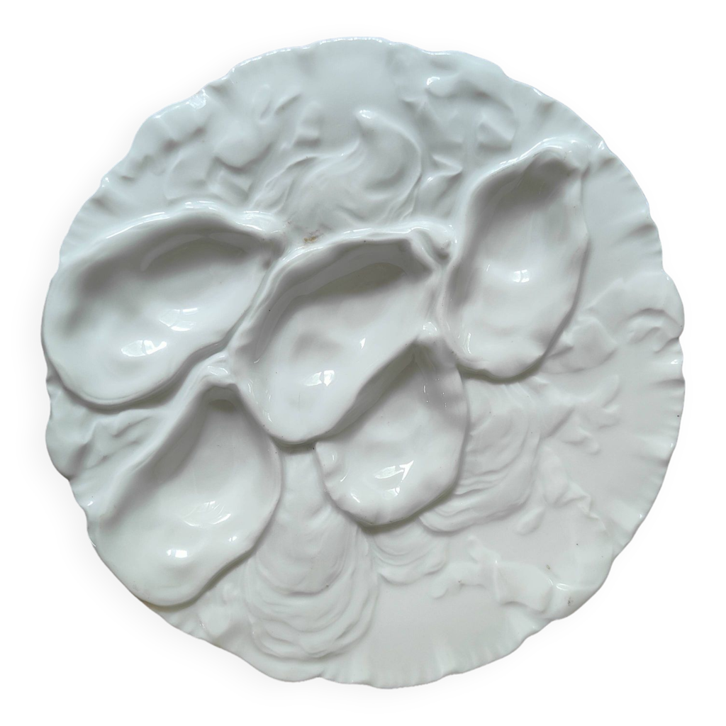 Lot de 6 assiettes à huîtres en porcelaine coloris blanc - 28,5 cm