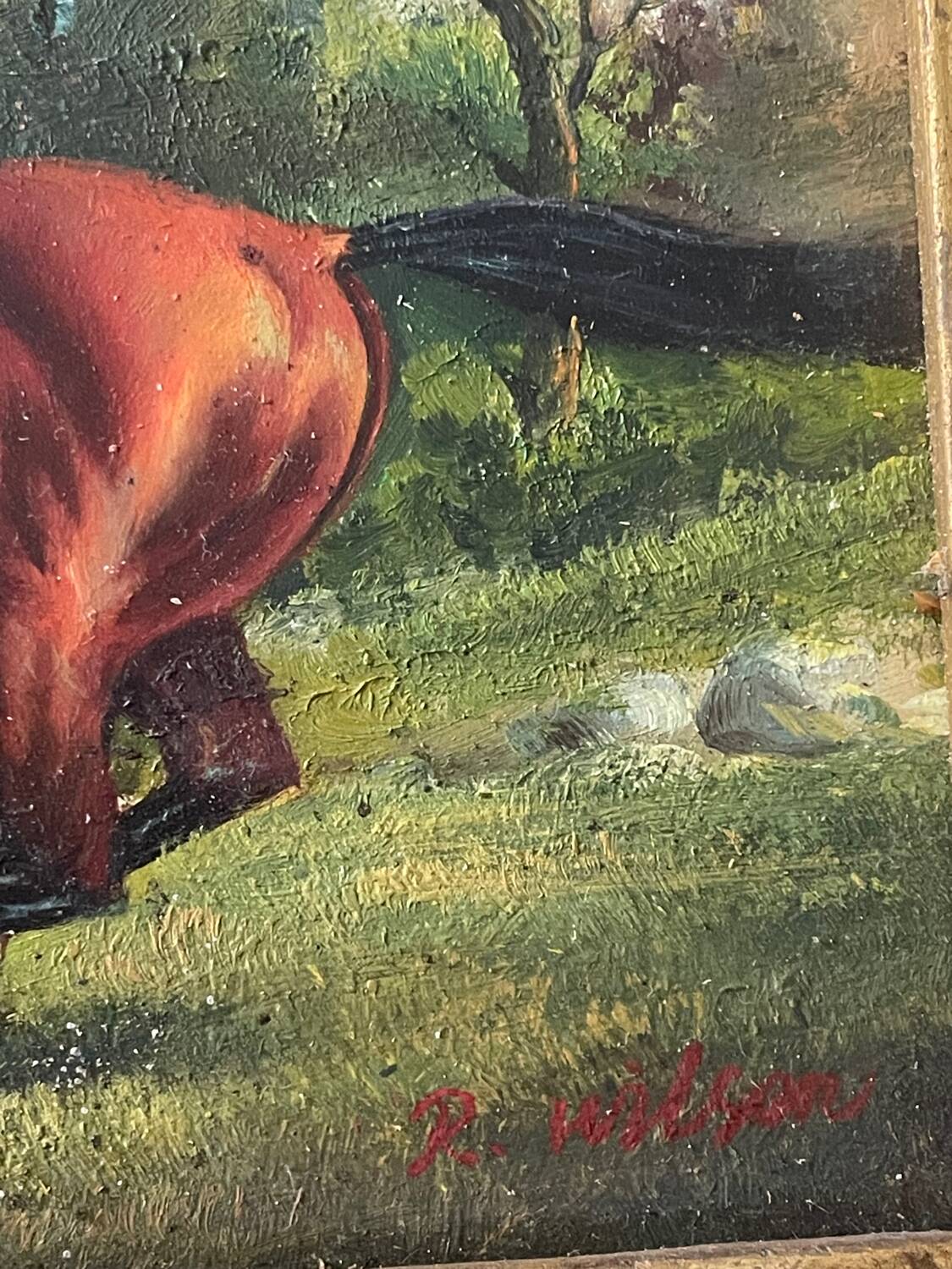 Old table from the 19th century - Horse racing - Oil on panel - Signed R. W.