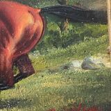 Old table from the 19th century - Horse racing - Oil on panel - Signed R. W.