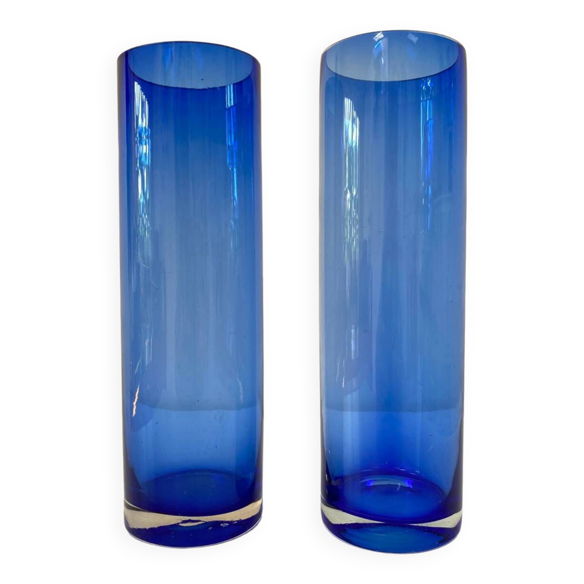 Lot de 2 vases vintage en verre bleu cobalt