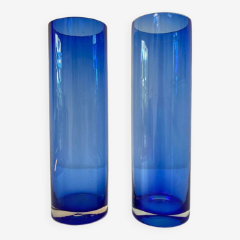 Lot de 2 vases vintage en verre bleu cobalt