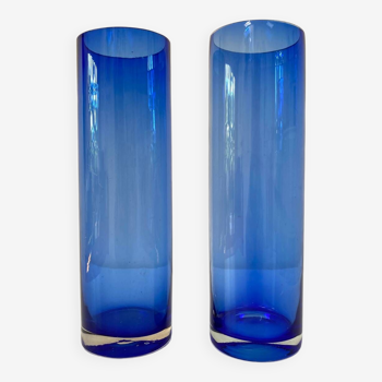 Set of 2 vintage cobalt blue glass vases