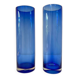 Lot de 2 vases vintage en verre bleu cobalt