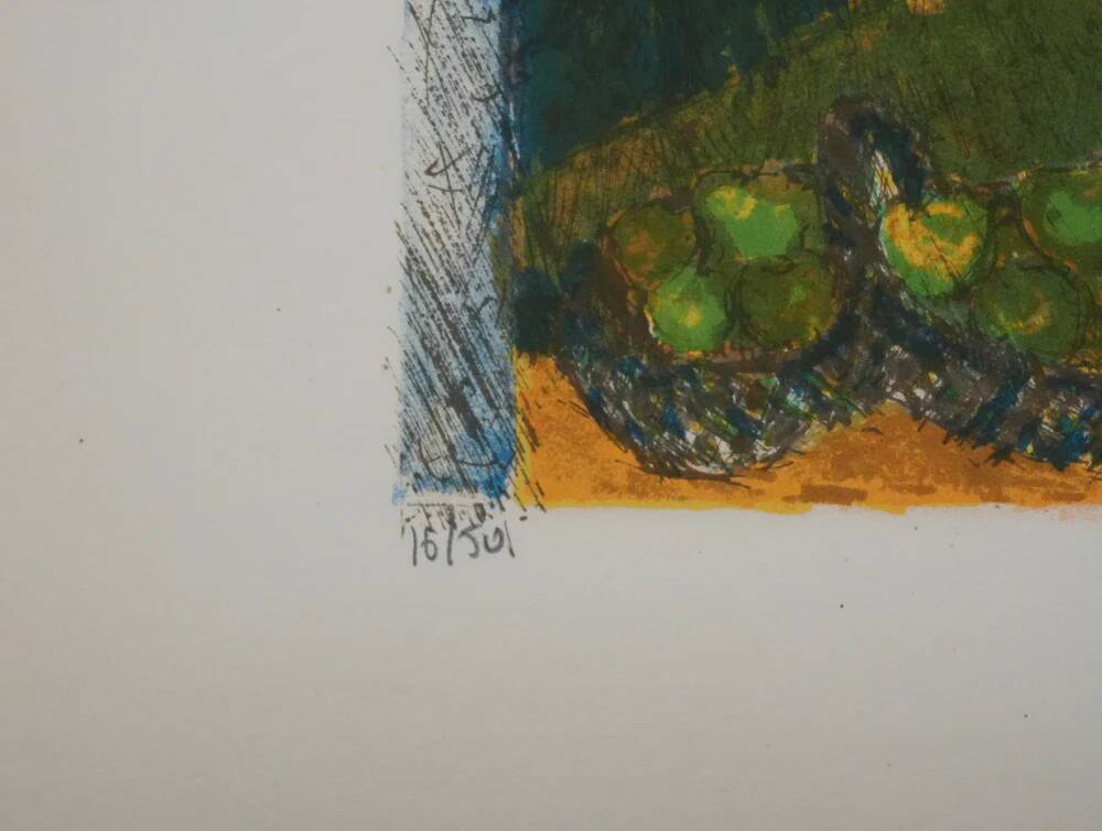 Guy Bardone: Window with Fruits, signed original lithograph.