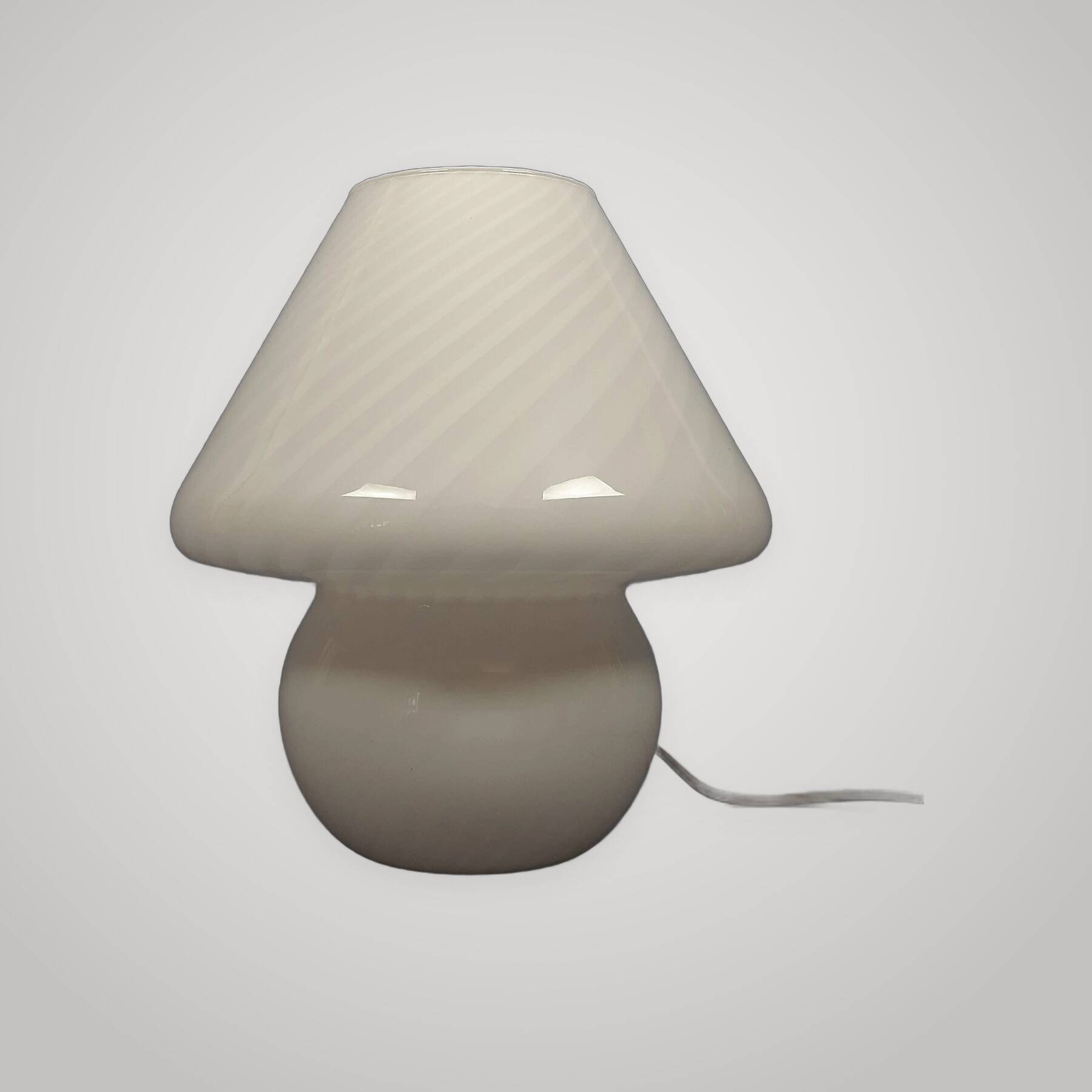 Mushroom Table Lamp Murano Glass White Spiral Modern Design 1970