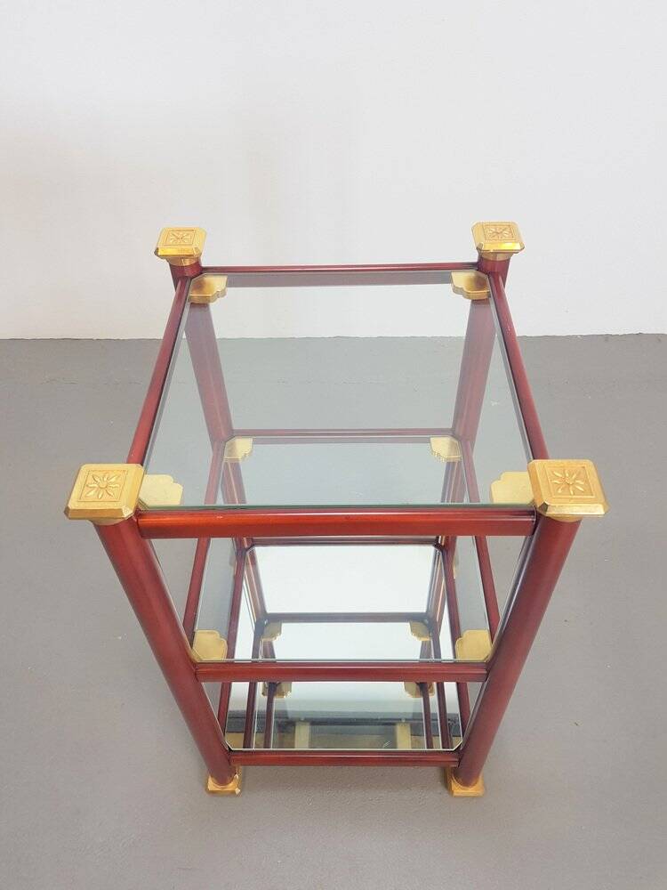 Table d'appoint Régence en laiton et verre miroir, années 1970
