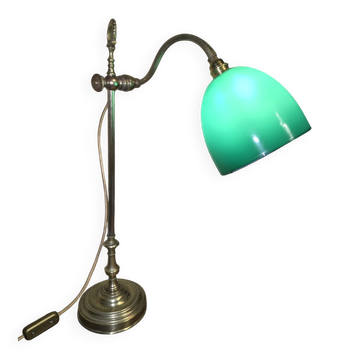 lampe de bureau ancienne en laiton lustré – abat-jour vert – bras régl