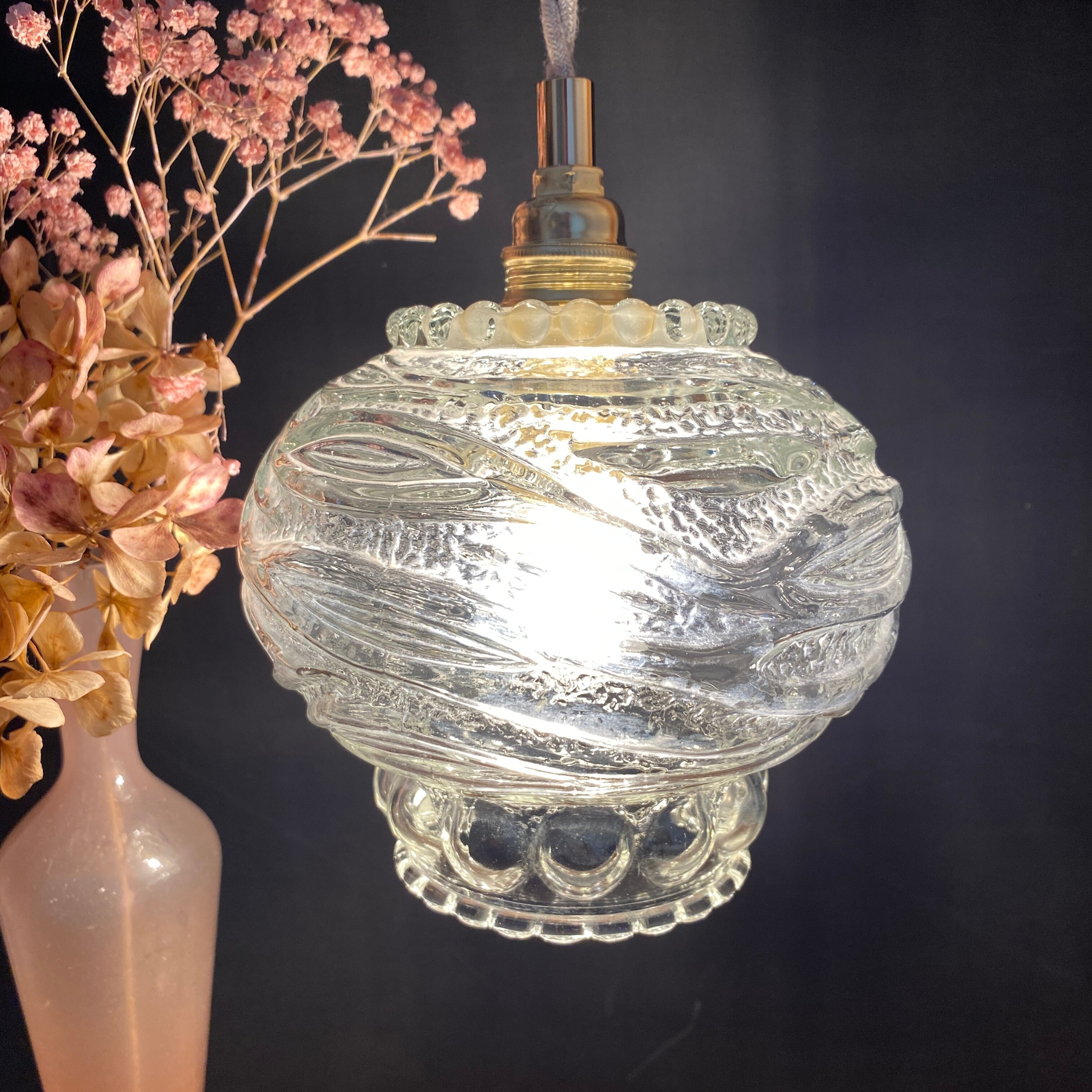 Vintage molded glass globe pendant light