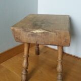 Stool, brutalist side table in solid oak.