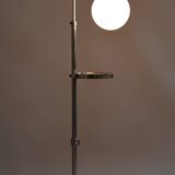 Lampadaire chromé restauré, acier, verre de lait, hauteur réglable, tchèque, années 1930