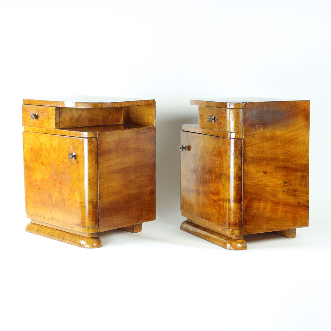 Art Deco Bedside Tables In Wood, Czechoslovakia 1940s
