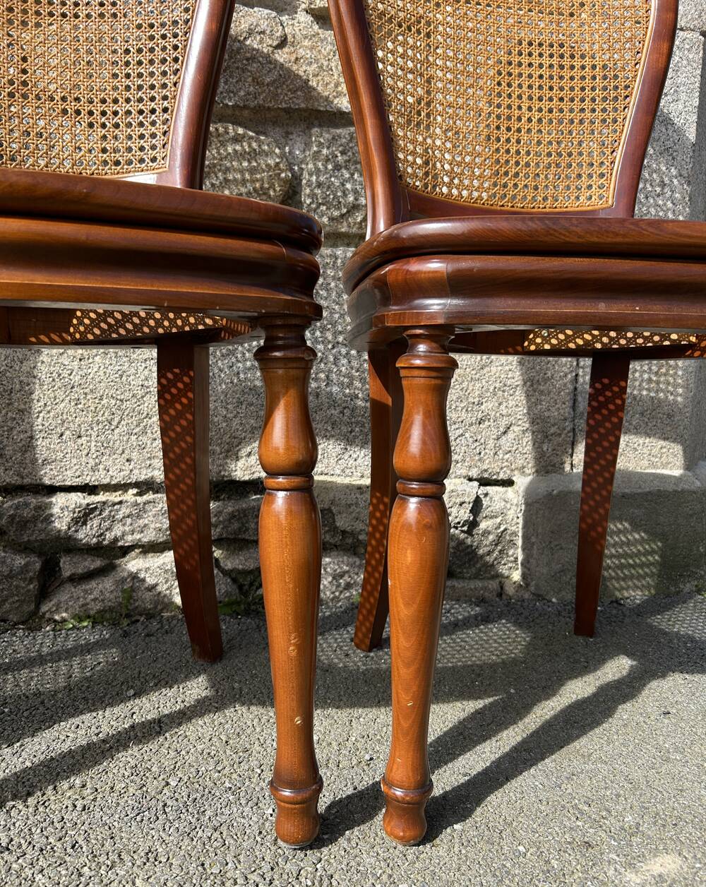 Four caned and wood chairs, Louis Philippe style, vintage, 1960s