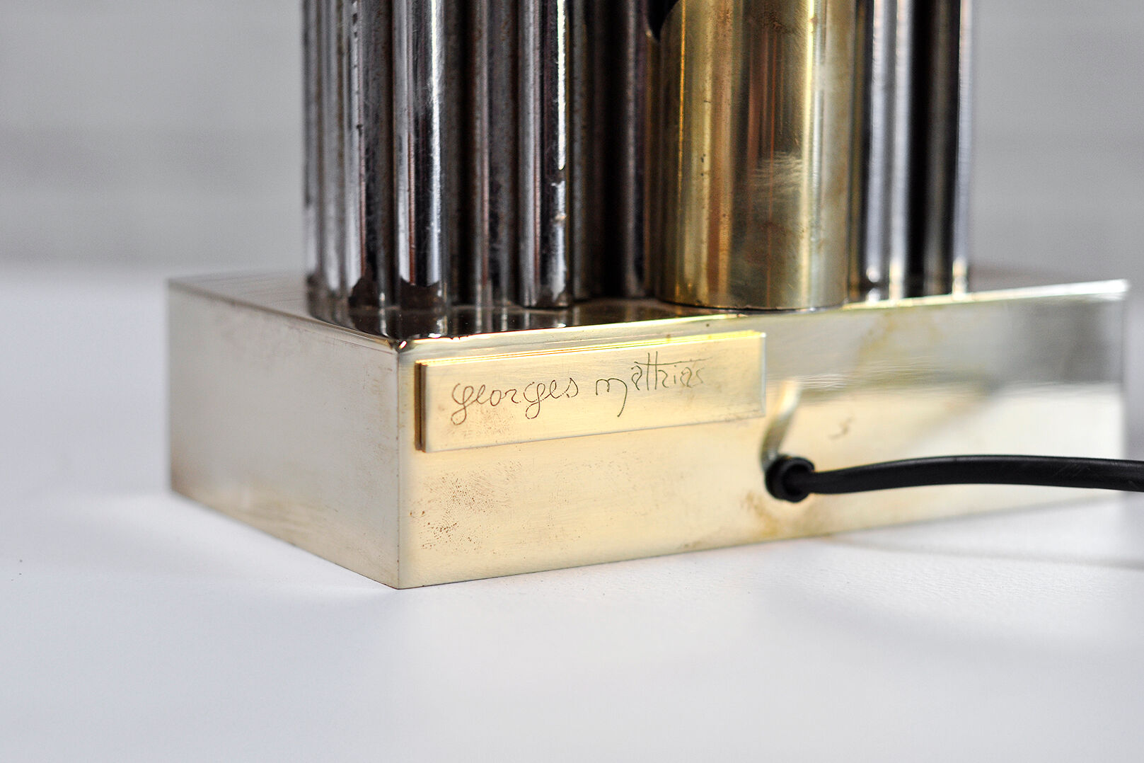 Pair of Brass & Metal Sculptural Lamps by Georges Mathias, Belgium 1970s