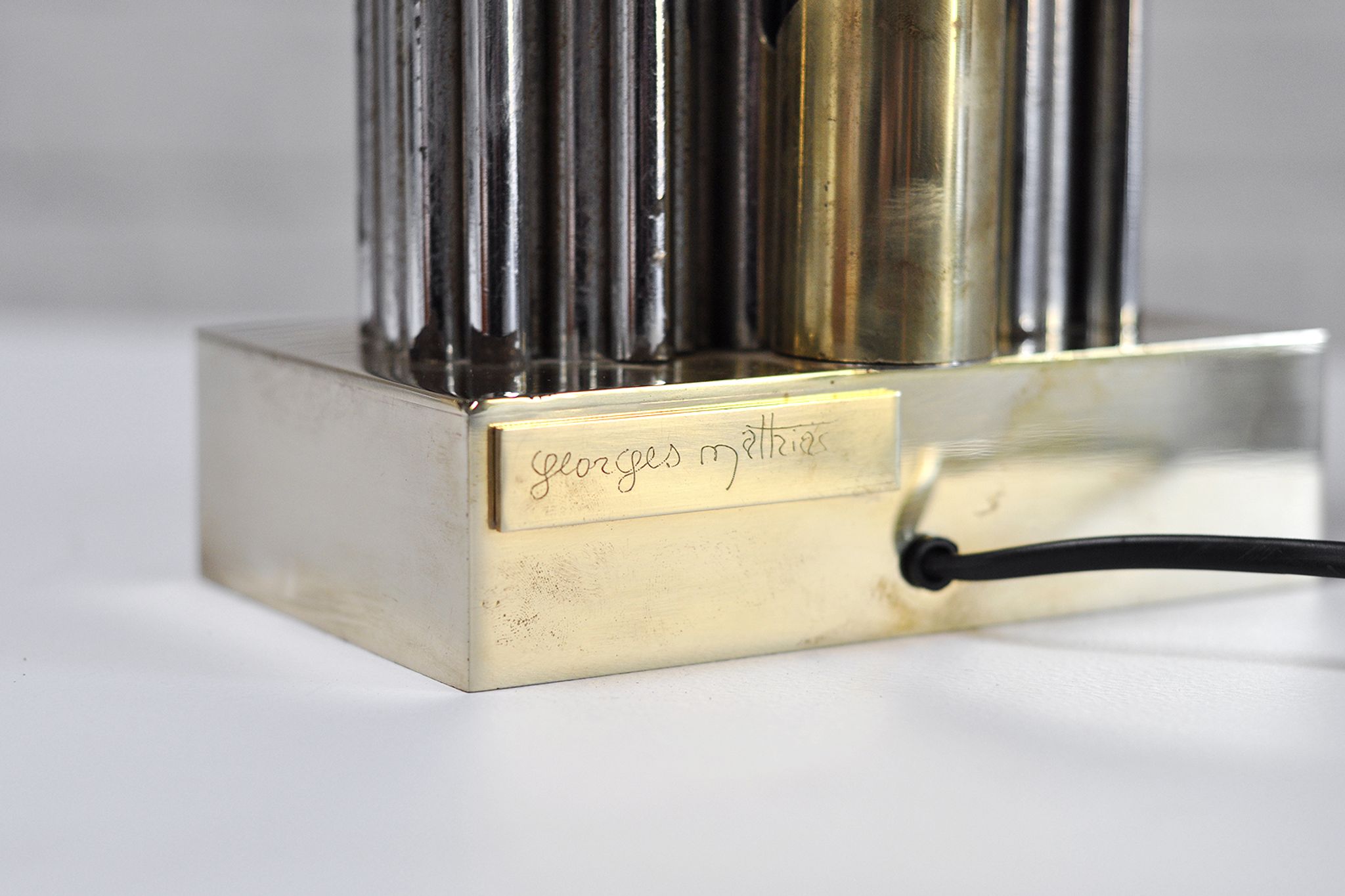 Pair of Brass & Metal Sculptural Lamps by Georges Mathias, Belgium 1970s