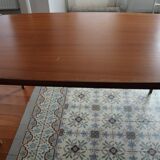 1960s table with teak veneer and glass top + extensions