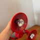 Three-lamp suspension in Memphis design style in red metal.