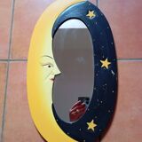 MIROIR LUNE EN BOIS / OVALE / JAUNE & NOIR