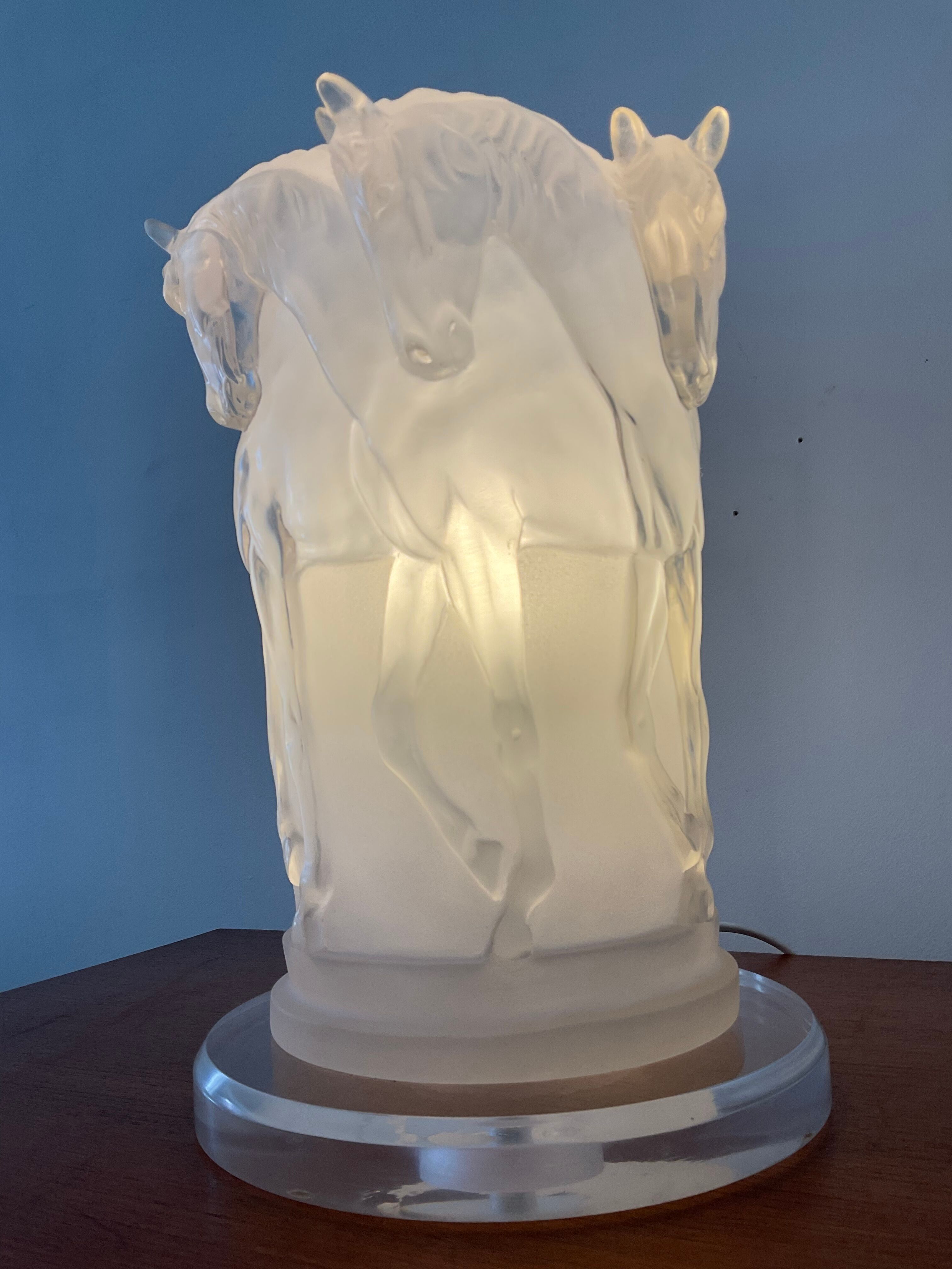 Lamp decorated with horses in plexiglass from the 70s
