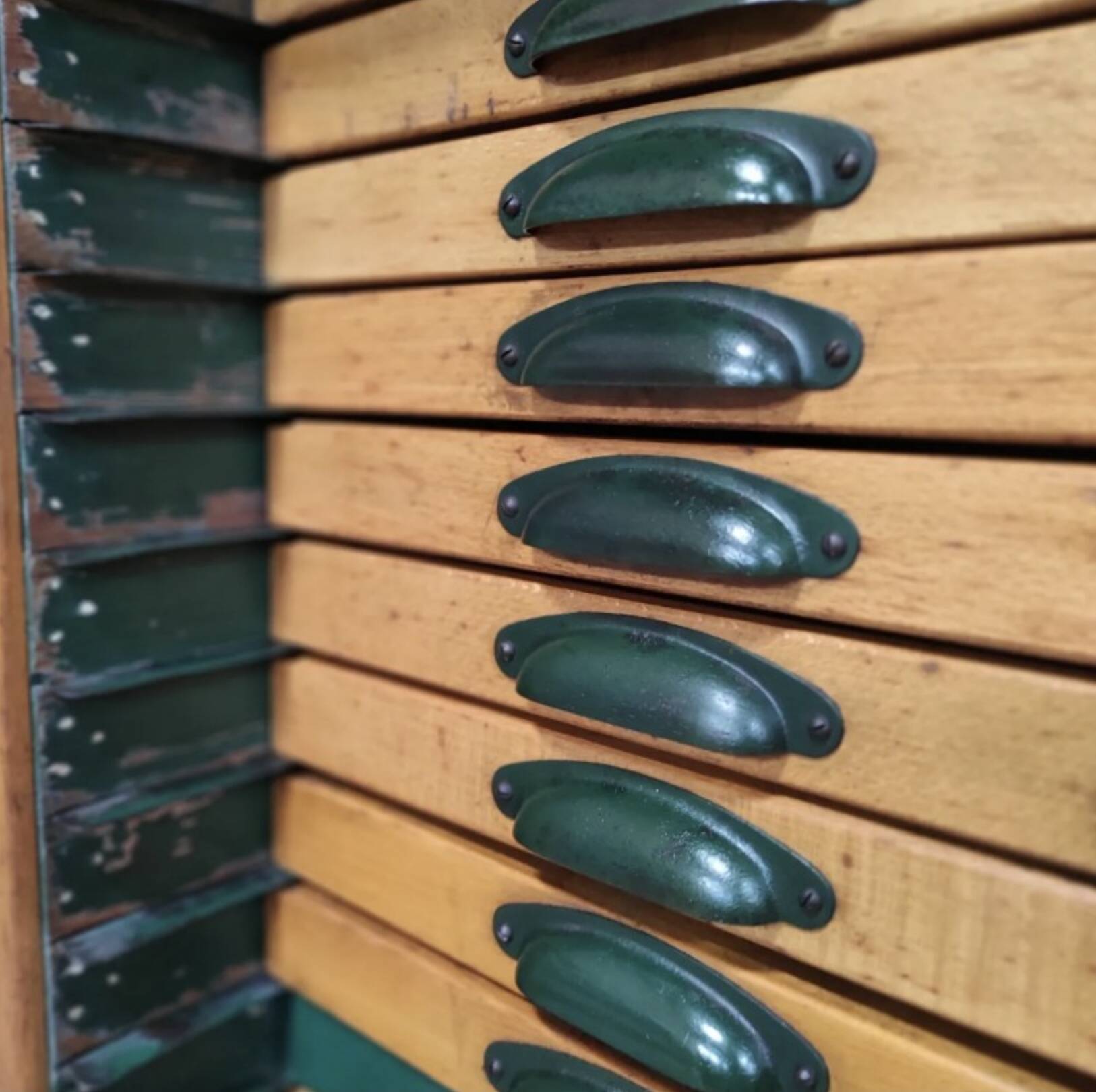 Vintage Printer’s Type Cabinet | Industrial Storage | Original Lead Letters