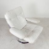 Leolux armchair, swivel chair with white leather upholstery, 1960s