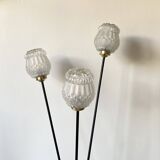 Large tripod floor lamp in black metal with 3 molded glass globes LAMP-7296