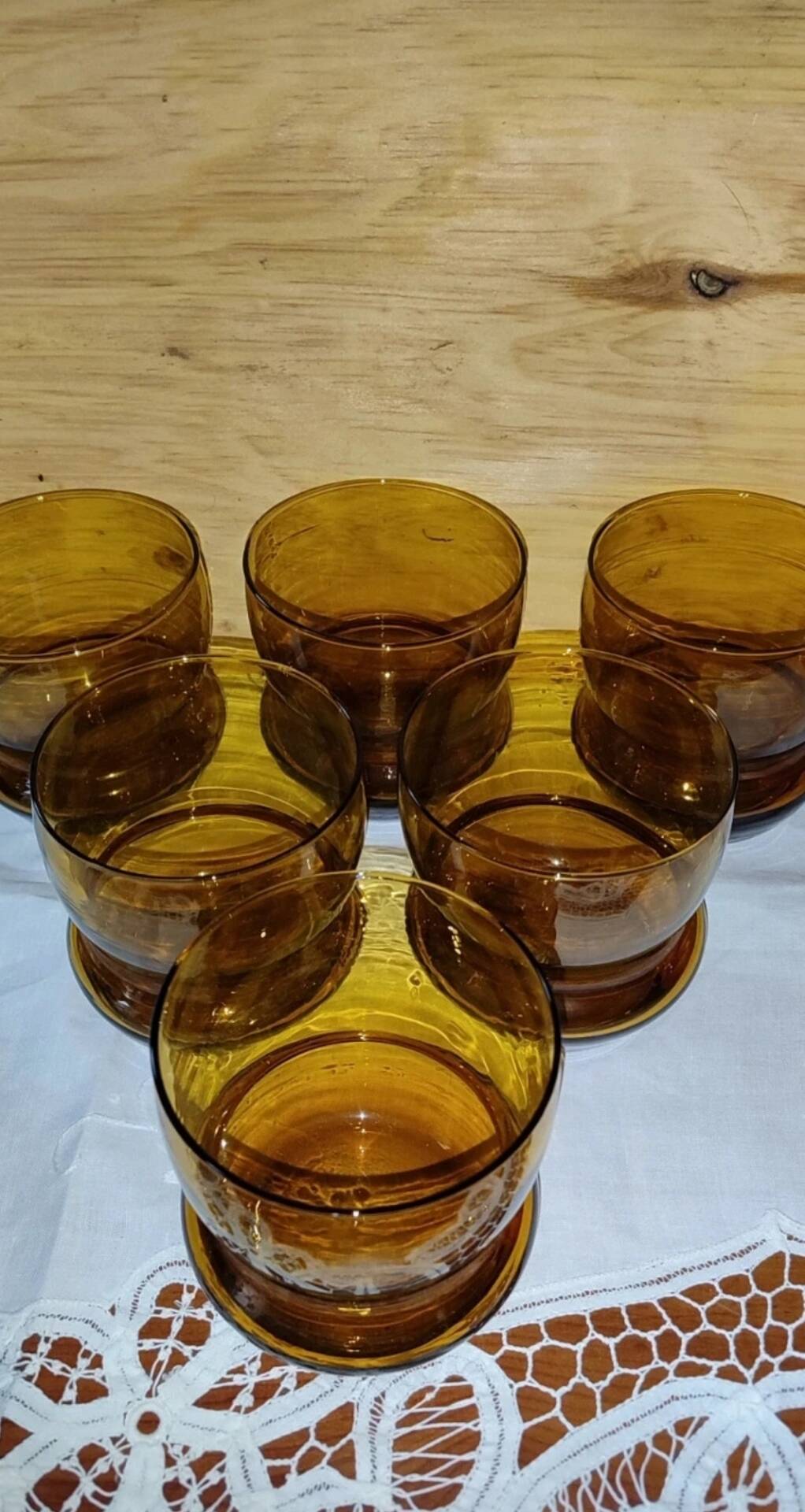 Set of 6 amber glasses from the 70s.