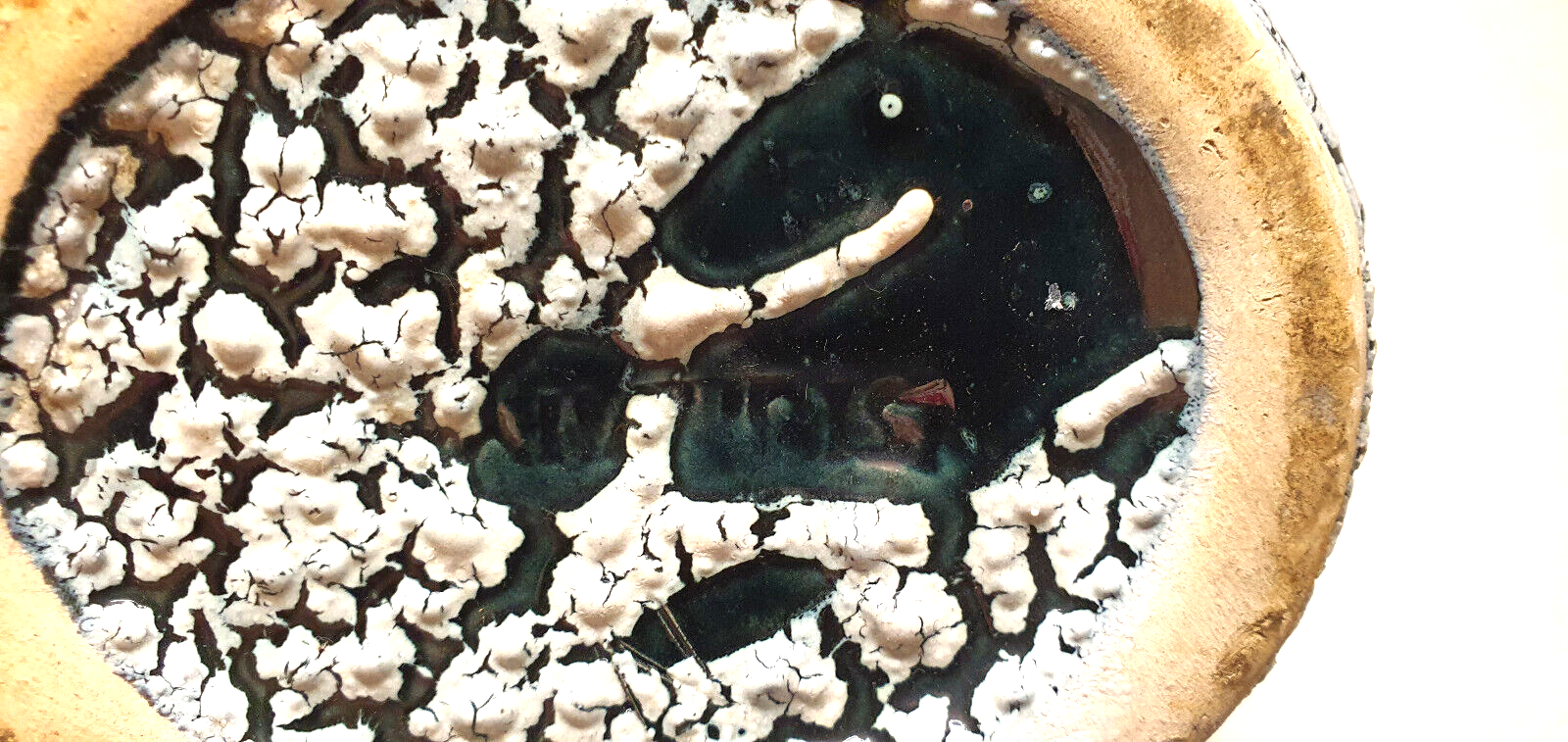 Old vase 2 handle ceramic vallauris volcanic effect interior red