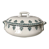 Soupière Terre de Fer Saint-Amand fleurs bleues modèle "Nancy" années 30-40