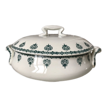 Soupière Terre de Fer Saint-Amand fleurs bleues modèle "Nancy" années 30-40