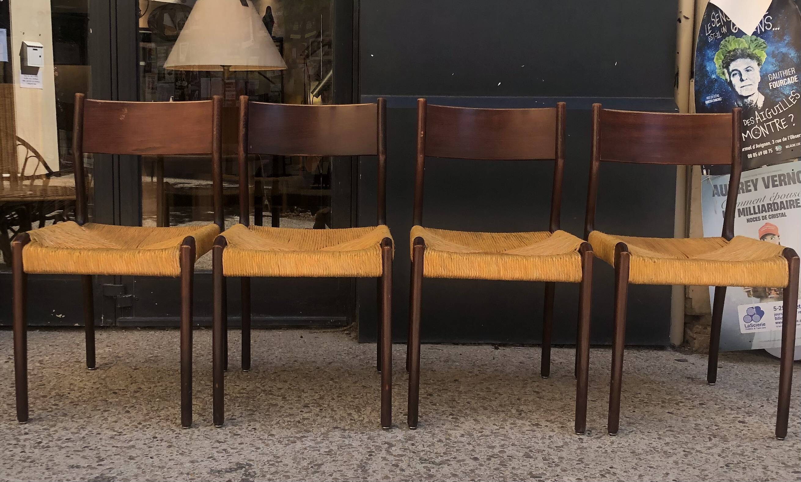 4 beautiful Scandinavian wood and straw chairs