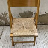 Beech and straw folding chair from the 80s