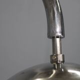 Art Deco chrome floor lamp, milk glass, walnut base, 1930s Czechoslovakia