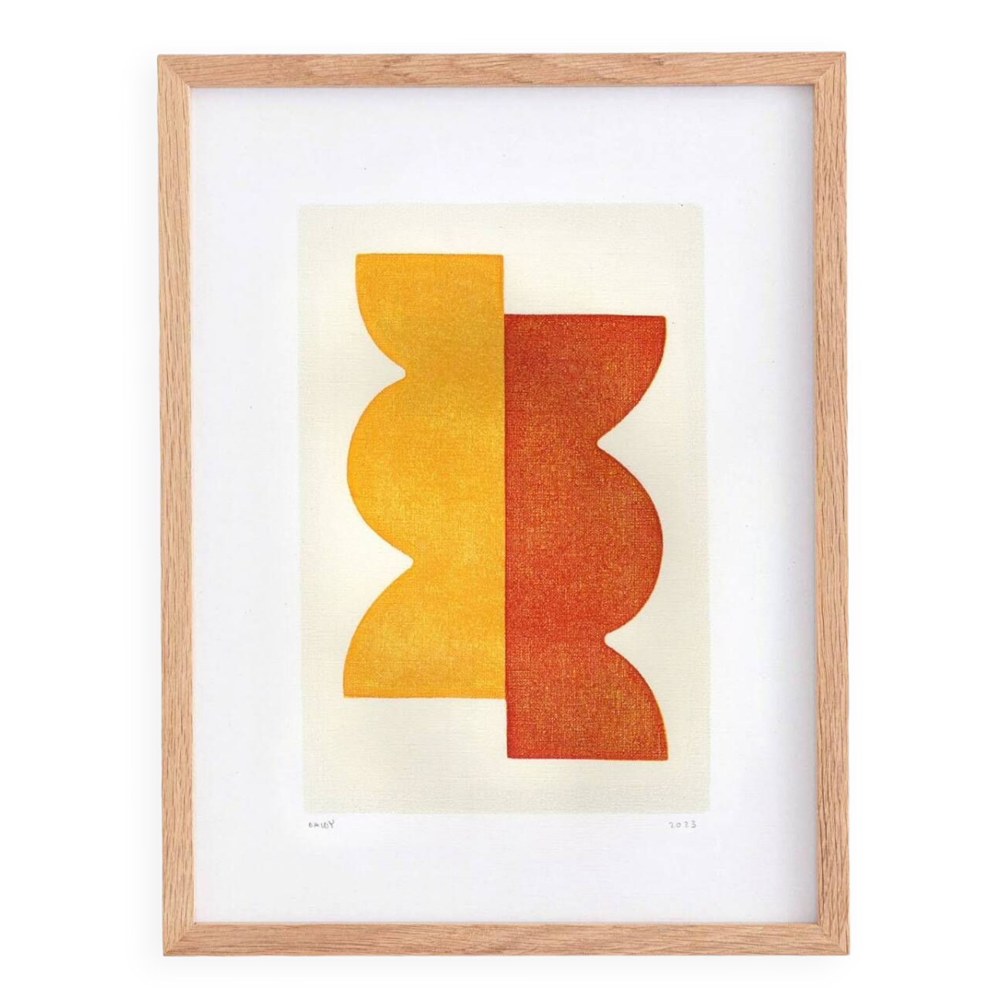 Peinture abstraite sur papier 30x40cm  wax jaune et orange signée Eawy