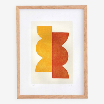 Peinture abstraite sur papier 30x40cm  wax jaune et orange signée Eawy