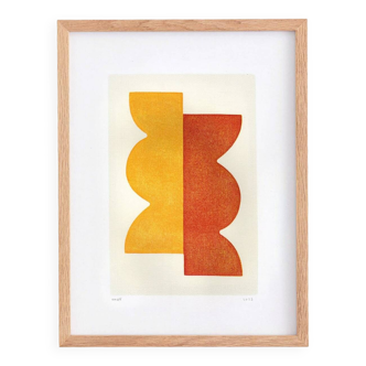 Abstract painting on 30x40cm yellow and orange wax paper signed Eawy
