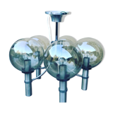 Lustre chromé 5 globes en verre - circa 1970 dans le gout de HANS AGNE JAKOBSSON