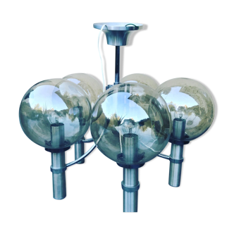 5 glass globe chrome chandelier - circa 1970 in the taste of HANS AGNE JAKOBSSON