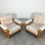 Pair of brutalist armchairs solid pine 60s-70s