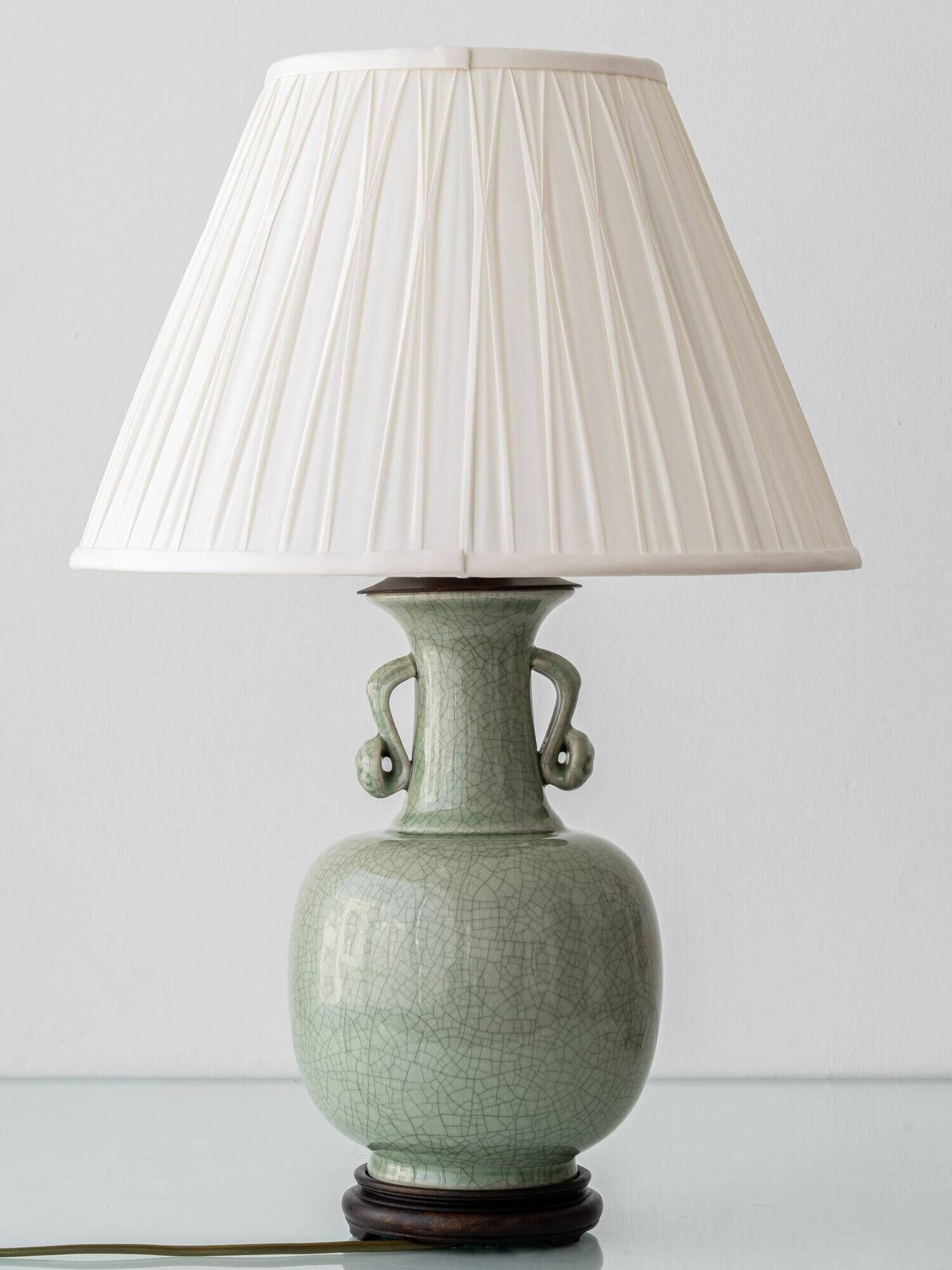 Celadon Crackle Glaze Porcelain Table Lamp in Chinese Style with Scroll Handles